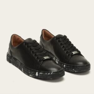 NEW Frye Ivy Low Lace Leather Marbled Sneakers Black White 6.5